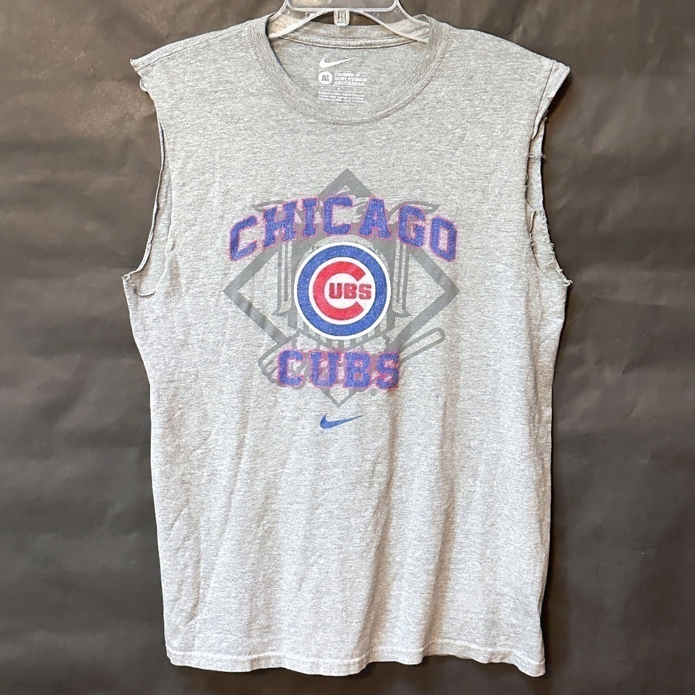 NIKE MLB Baseball Chicago Cubs Tank Top Gray Short Sleeve Tee Shirt